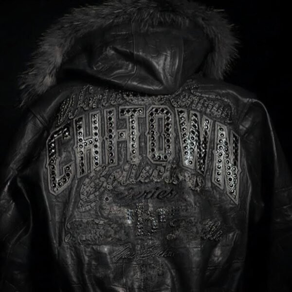 Black Pelle Pelle leather CHITOWN Collector jacket with fur hood and metallic back embroidery – Chi Town Pelle Pelle
