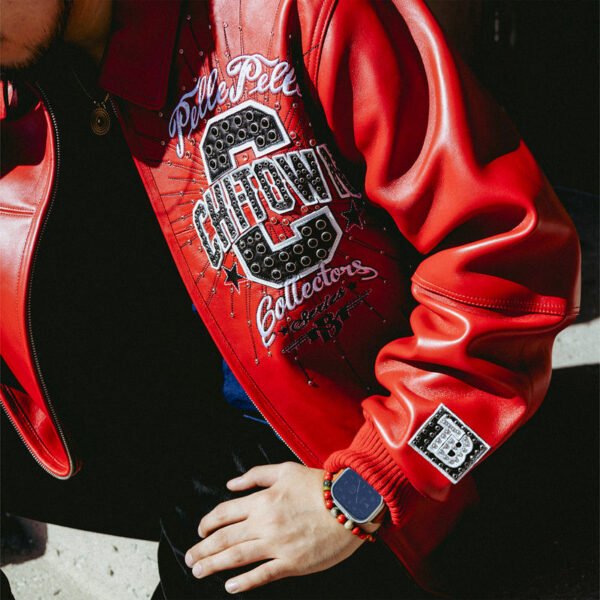 Red Pelle Pelle ChiTown leather jacket detailed chest and sleeve embroidery – Chi Town Pelle Pelle