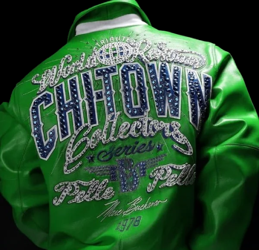 Green Pelle Pelle ChiTown Collector Series leather jacket with luxury embroidered back – Chi Town Pelle Pelle